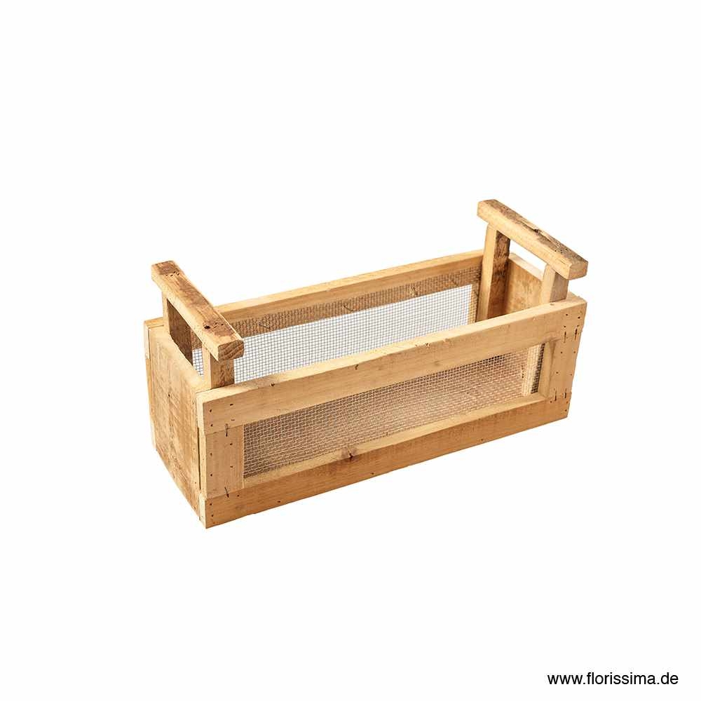 HOLZ KASTEN MIT GRIFFEN UND DRAHTGITTER RECHTECKIG L 35CM