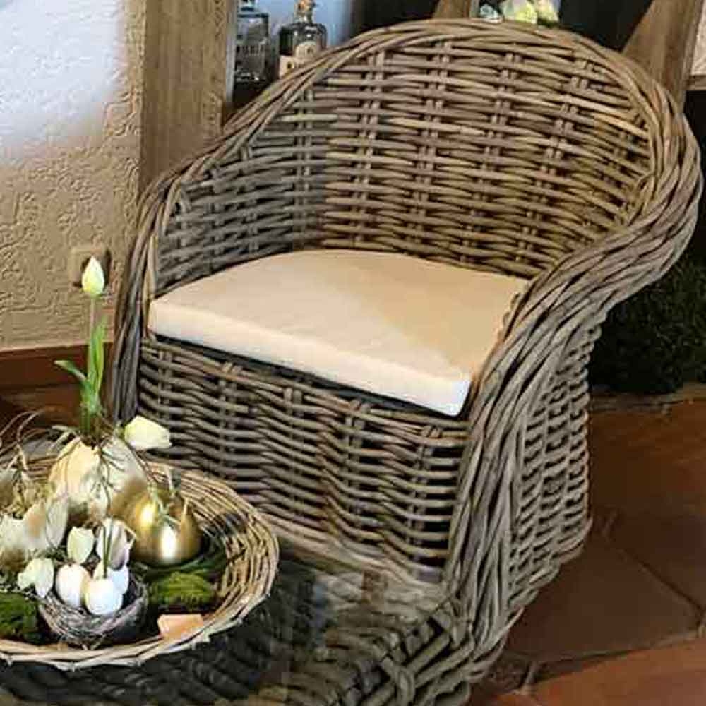 RATTAN SESSEL M.KISSEN H86CM GRAU CREME