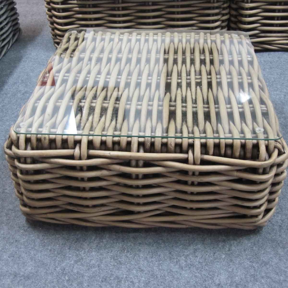 Rattan Tisch M Glasplatte Quadr L75cm Grau