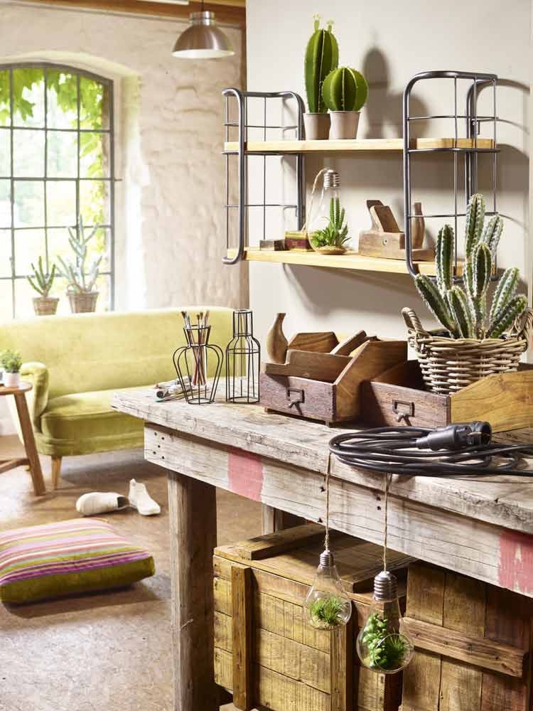 METALL WANDREGAL AUS HOLZ H 47CM GRAU, NATUR